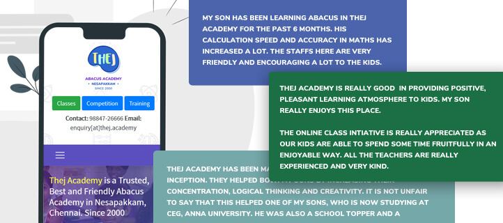 Thej Academy Parent's testimonials from Benefits of Learning Abacus